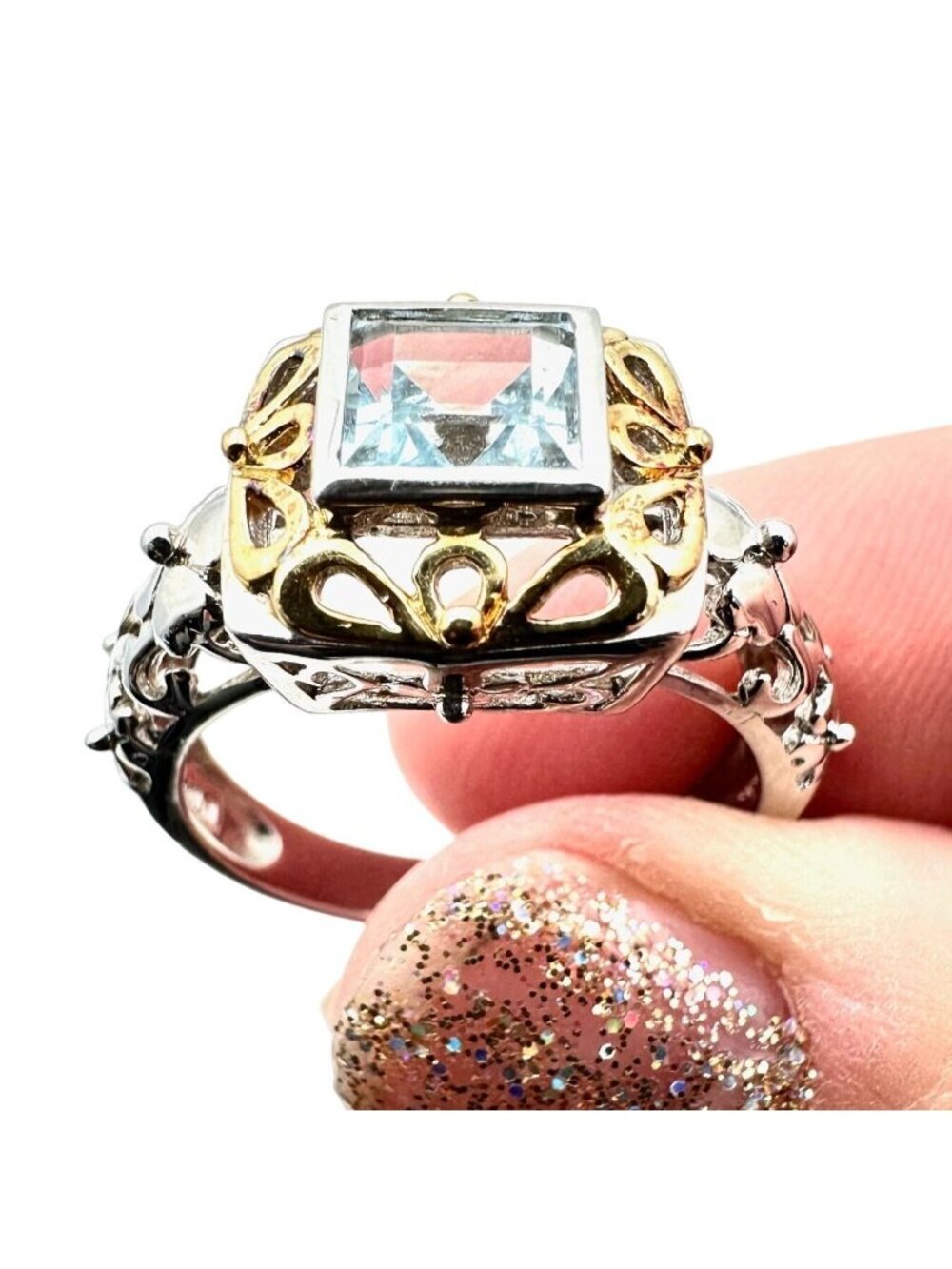 Signed UTC Womens Ring Sterling Silver Blue Topaz Size 10 Designer